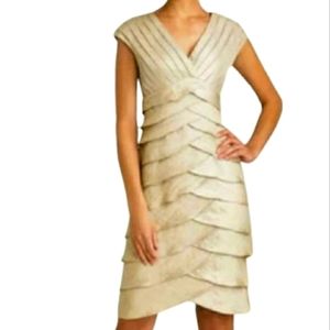 Adrianna Papell Metallic Champagne Gold Dress Ruffles Tiered Cocktail